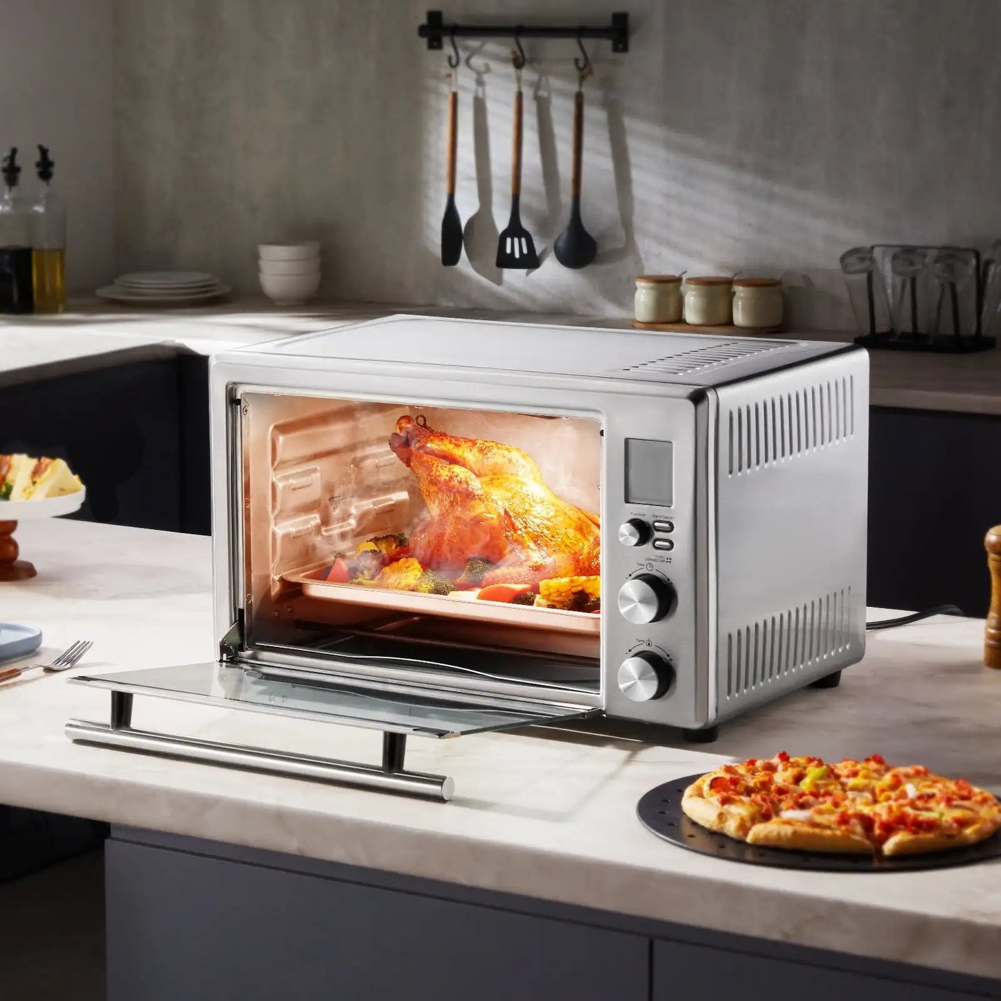 Forno de torradeira e fritadeira a ar 13 em 1, 28 L, 1800 W, forno de convecção para uso doméstico