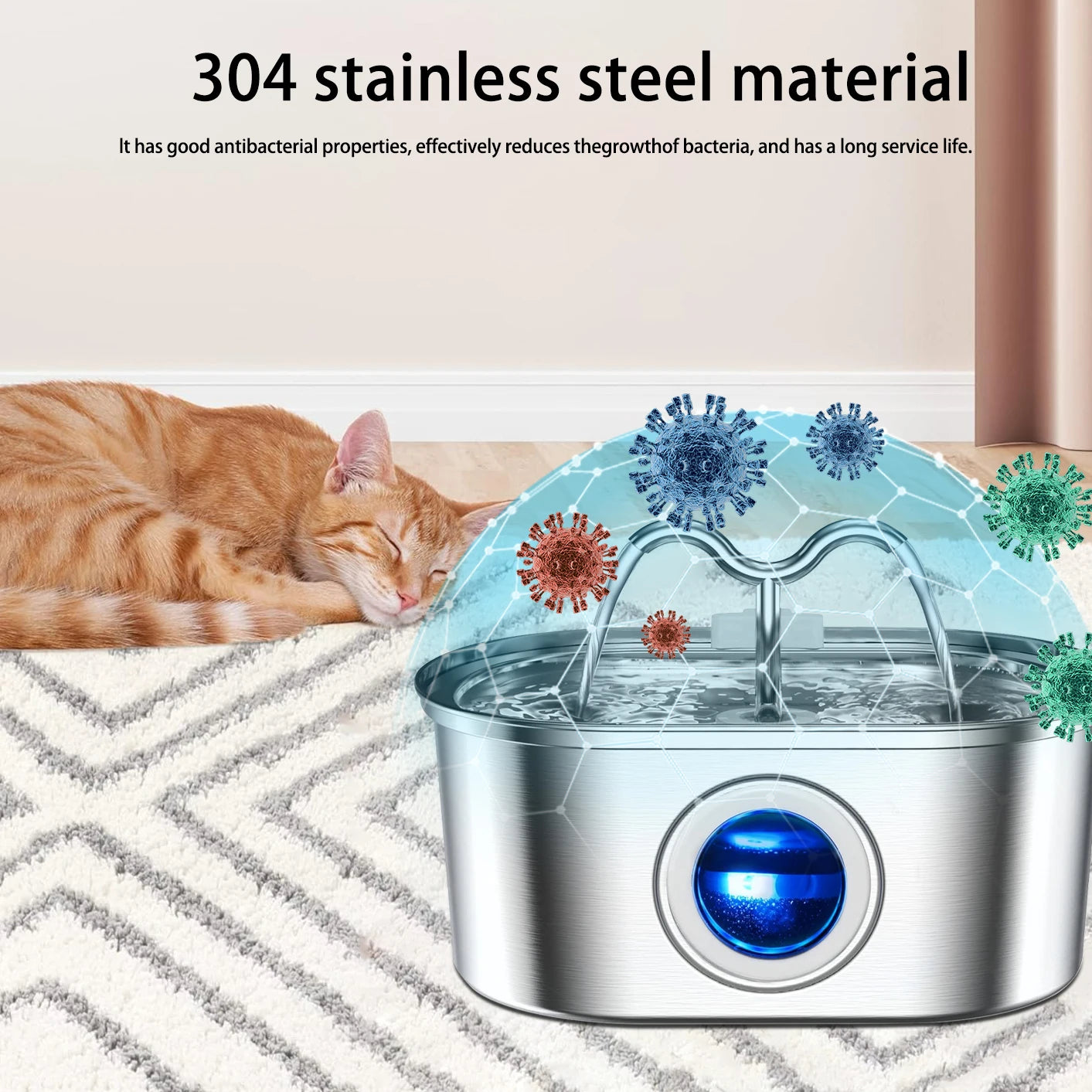 Bebedouro automático para gatos e cães, 108 oz/3,2 l, em aço inoxidável, com luz LED e bomba silenciosa