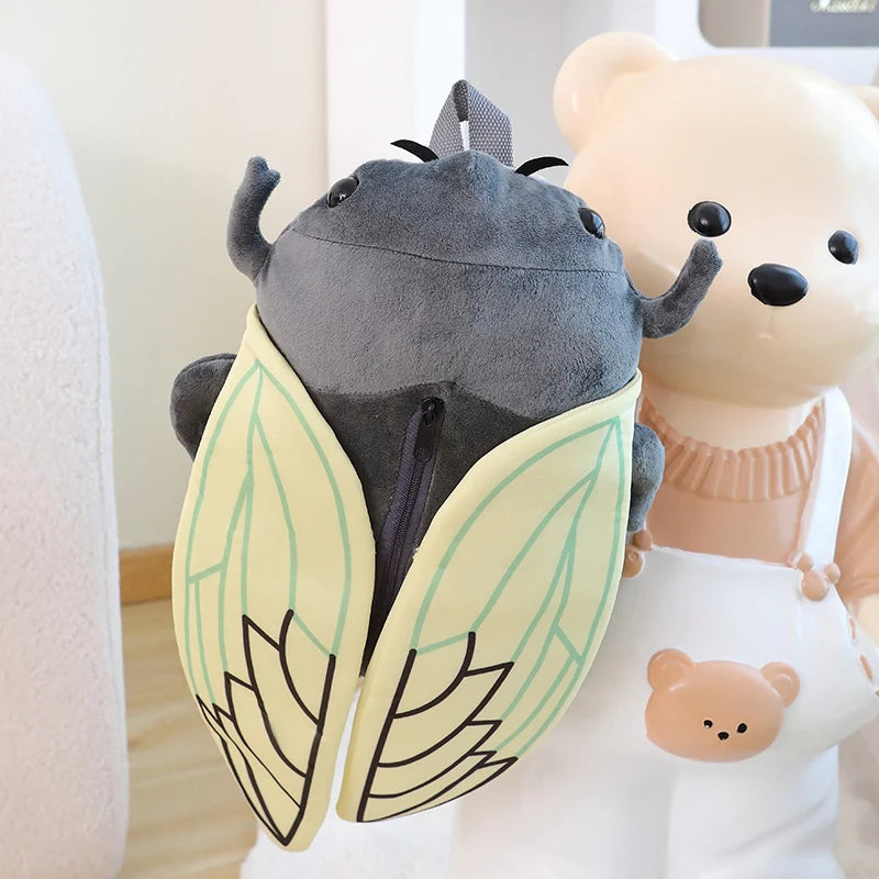 Mochila de pelúcia criativa engraçada de 45 cm, inseto, cigarra, besouro, marrom, verde, brinquedo de pelúcia macio para meninos e meninas