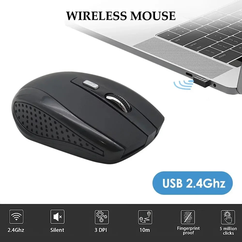 Mouse sem fio silencioso 2.4G portátil, móvel, óptico, mouse de escritório, níveis de DPI ajustáveis ​​para notebook, PC, laptop, MacBook