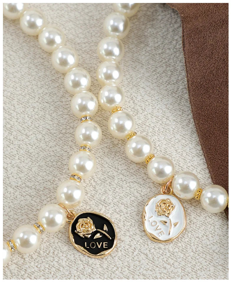 Pet Cat Collars Pearl Rose Pendant Necklace Cat Dog Pearl Collar Pet Pendant Cute High Beauty Retro Decoration Teddy Dog Collar