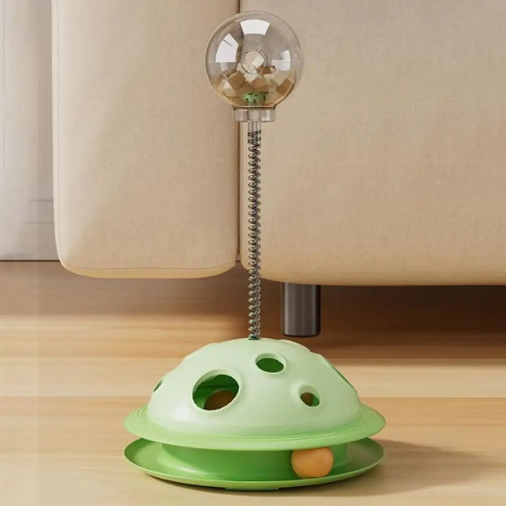 Bola de comida de plástico para gatos, brinquedo interativo com haste de mola, bola de brinquedo giratória destacável para gatos
