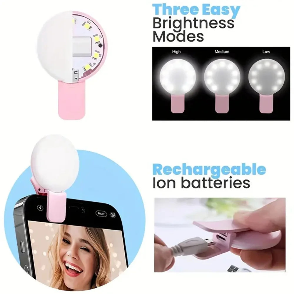Universal  Mobile Phone Selfie Light Clip Adjustable 3 Level Brightness Fill Light Live Broadcast Light Portable USB Charge Lamp