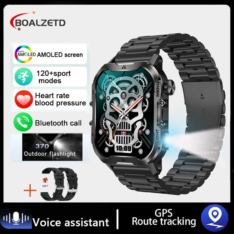 Novo relógio inteligente militar Xiaomi 2024 para homens, esportes ao ar livre, lanterna, fitness, monitor de saúde, 1,96" BT Call Smartwatch