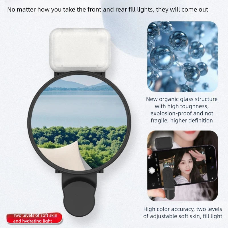 STTKGZD Selfie Refletor Espelho Kit de Luz de Preenchimento para Celular Portátil Espelho Móvel Clipe Bolsa de Armazenamento Câmera Traseira para Celular