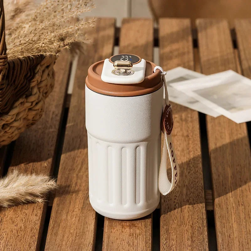 Caneca térmica de aço inoxidável com LED para café de 450 ml, garrafa térmica com display para manter frio e quente, caneca térmica para viagem e garrafa térmica a vácuo