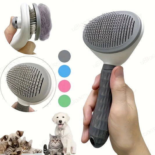Pente de remoção de pelos de animais de estimação com um clique para limpeza sem esforço de cães e gatos - Escova flutuante para remoção de pelos com função automática