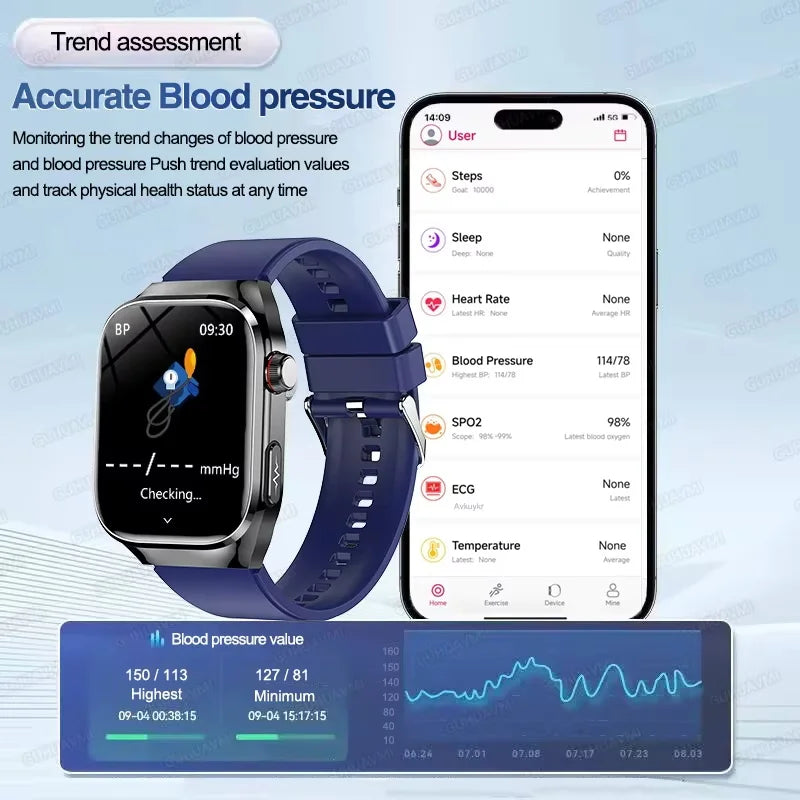 Novo relógio inteligente para Android e iOS, monitor de saúde, masculino e feminino, com precisão de ECG e PPG para ácido úrico e pressão arterial, análise de órgãos e corpo, 2025