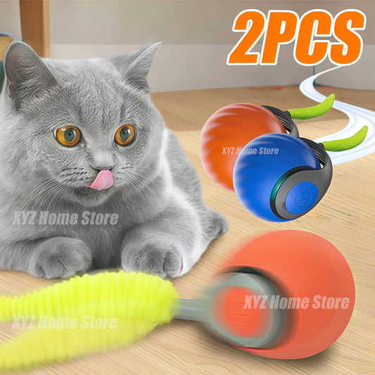 Brinquedos interativos para gatos, bola inteligente com rolamento automático e cauda falsa, brinquedo elétrico recarregável por USB para animais de estimação, para provocação e treinamento
