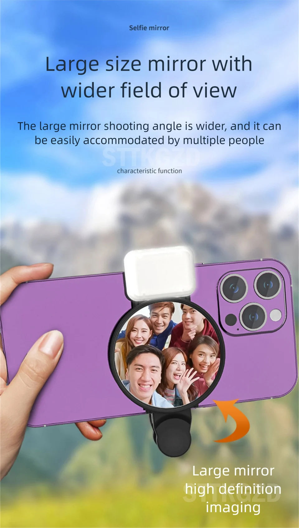 STTKGZD Selfie Refletor Espelho Kit de Luz de Preenchimento para Celular Portátil Espelho Móvel Clipe Bolsa de Armazenamento Câmera Traseira para Celular