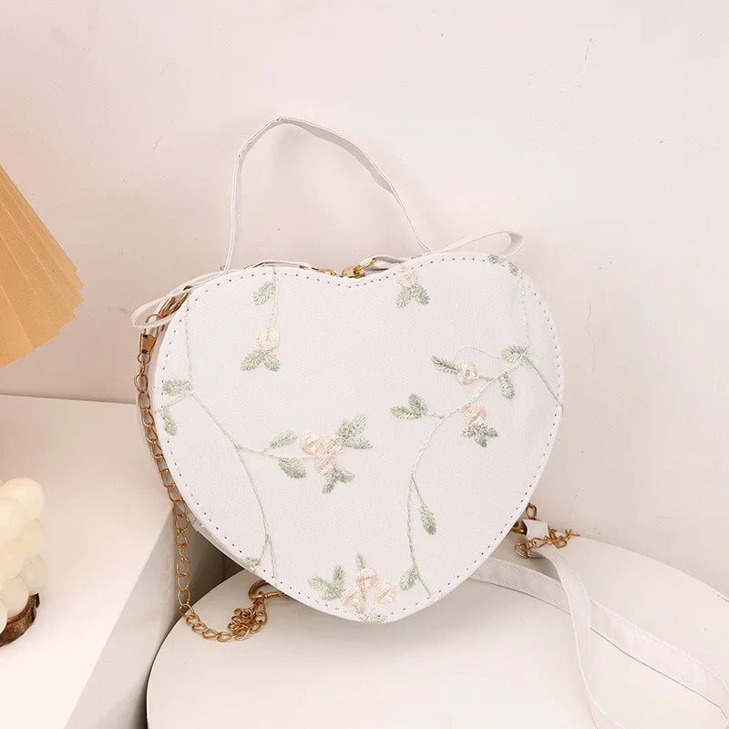 1 peça nova bolsa feminina da moda em couro sintético bolsa de ombro feminina renda pêssego coração bolsa transversal criativa bolsas em formato de coração