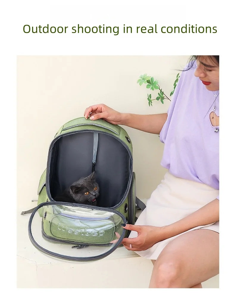 Mochila transparente para transporte de animais de estimação, essencial para viagens ao ar livre, para gatos e cães pequenos, design respirável, suprimentos premium e confortáveis ​​para animais de estimação