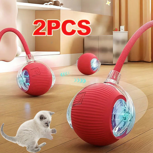 Bola de brinquedo interativa para gatos, bola rolante automática com cauda, ​​brinquedo interativo inteligente recarregável para animais de estimação, rato inteligente para gatos