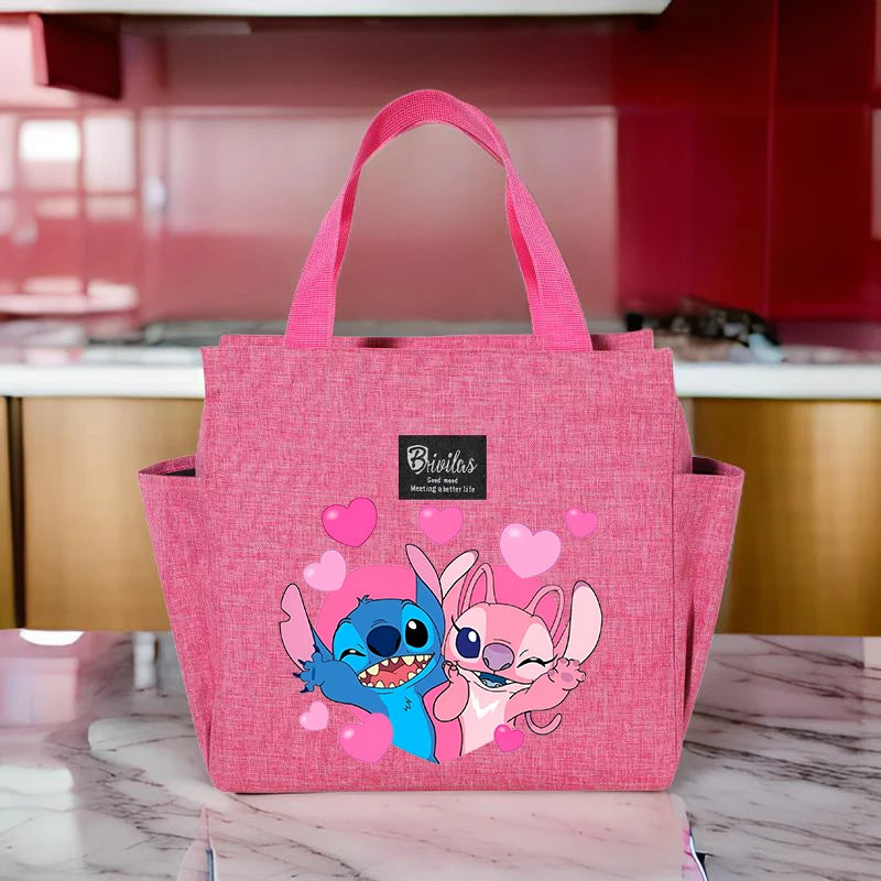 Bolsa de almoço térmica Stitch - Tecido Oxford impermeável, papel alumínio, bolsa quadrada portátil e reutilizável para trabalho, escola, piquenique