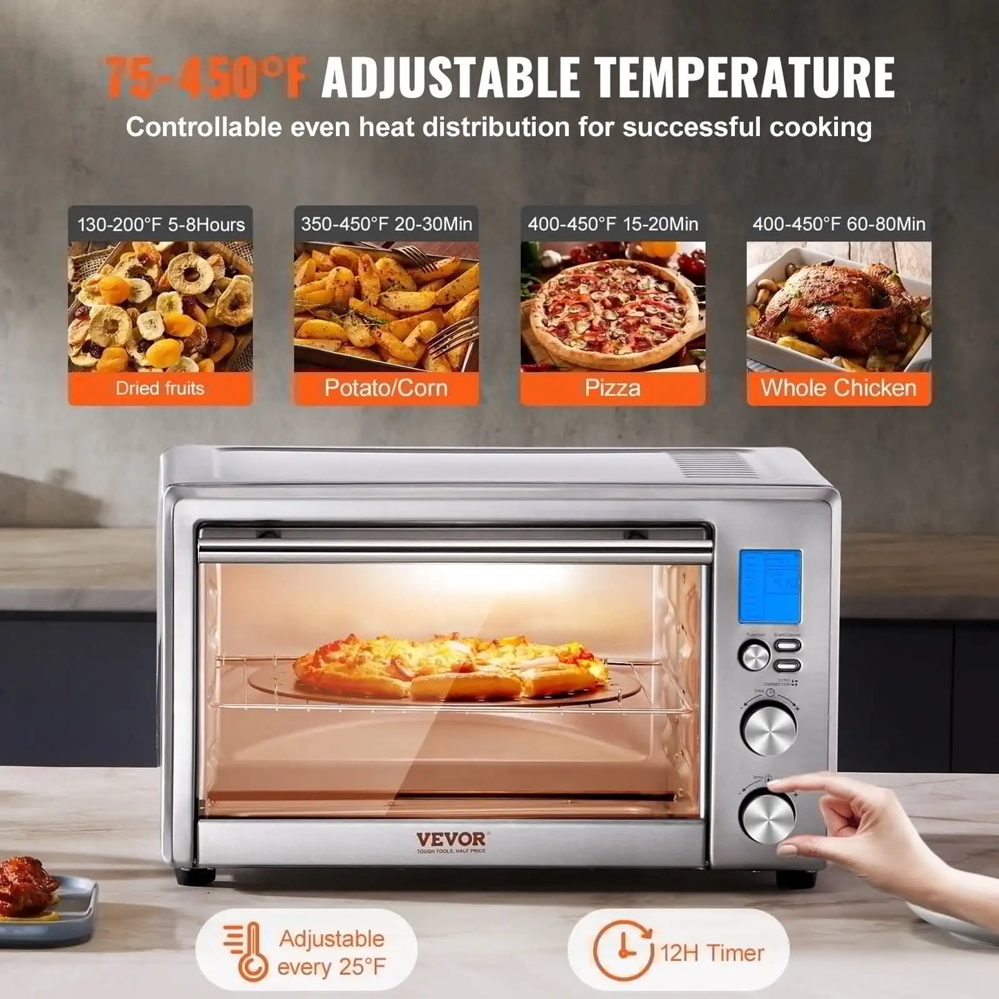 Forno de torradeira e fritadeira a ar 13 em 1, 28 L, 1800 W, forno de convecção para uso doméstico