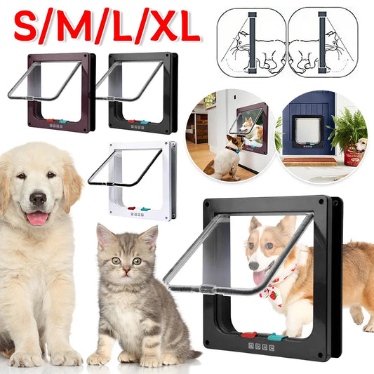 Porta magnética para gatos com trava de segurança de 4 vias para gatos, portão pequeno de plástico ABS controlável para filhotes, segurança para entrada e saída de gatinhos