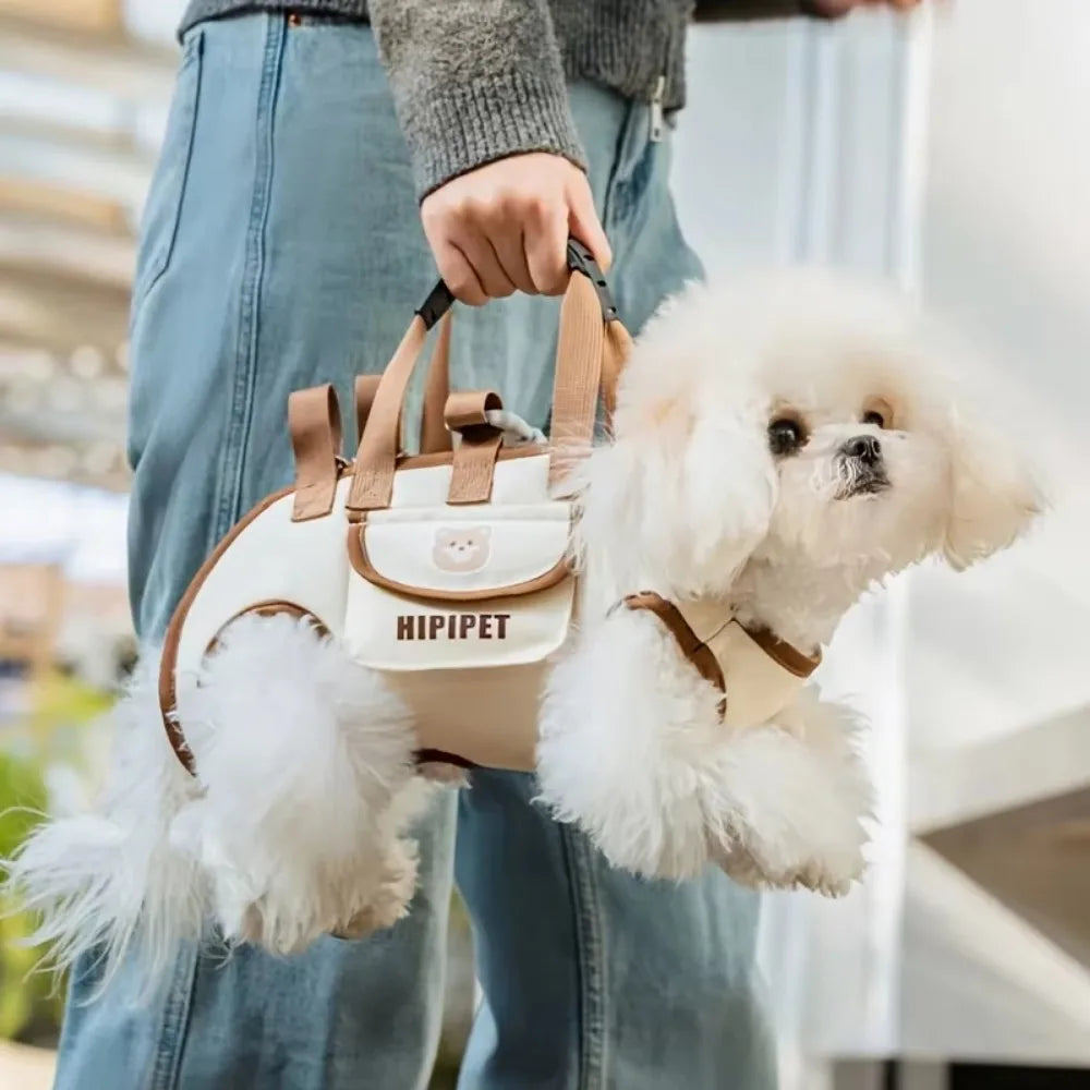 Mochila multifuncional para transporte de cães com alça dupla, respirável e ajustável, artefato para animais de estimação, bolsa lavável para passeios com cães