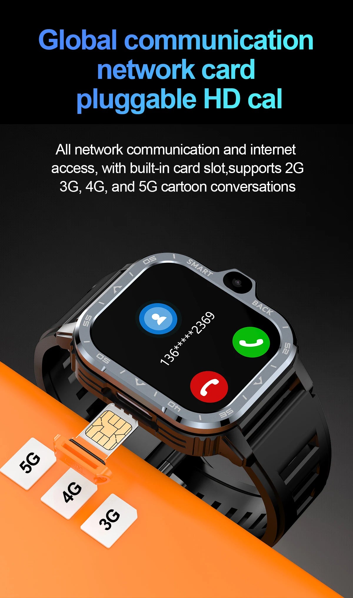 Relógio inteligente Android Valdus PGD masculino GPS 16G/64G ROM Armazenamento HD Câmera dupla NFC 2G 4G Cartão SIM Wi-Fi Sem fio Acesso rápido à Internet