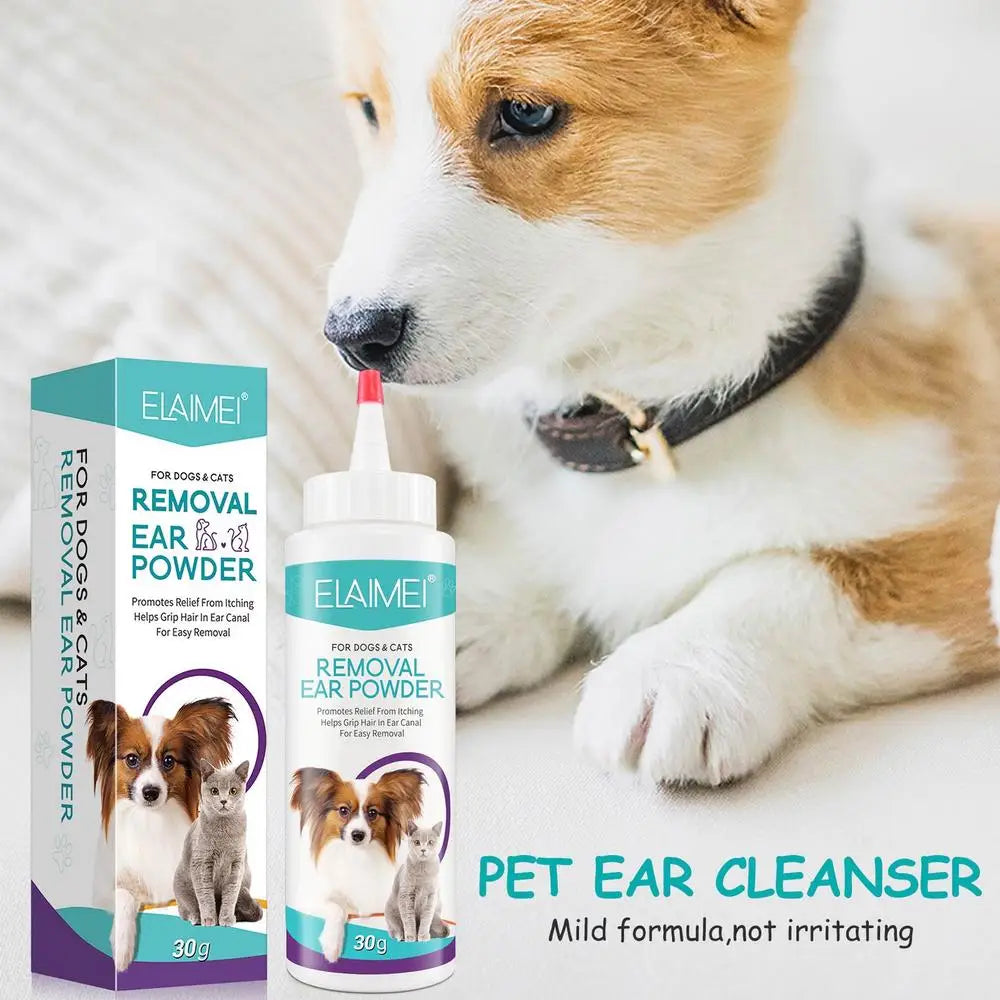 Pó para orelhas de cachorro 30g, pó para lavagem de orelhas, limpador seguro para cães, para orelhas saudáveis, remoção de odores, acessórios para animais de estimação, limpador de orelhas para coelhos e gatos