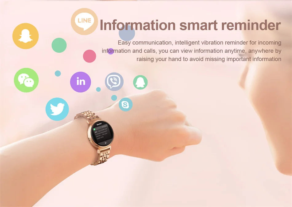 Relógio inteligente feminino moderno com tela AMOLED de 1,04 polegadas, tela sempre exibida, chamada Bluetooth, corpo de metal, tela pequena