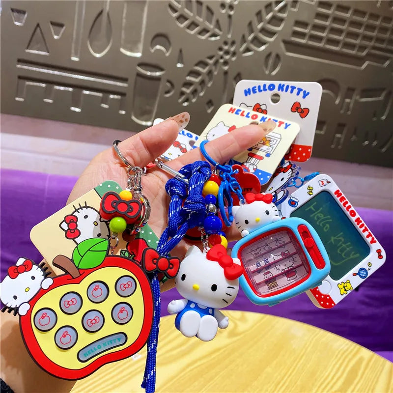 Atacado Sanrio Chaveiro Hello Kitty Mochila Escolar Pingente Kawaii Kt Vermelho Azul Branco Desenho Animado Chave Kitty TV Chaveiro com Contas Presente para Meninas