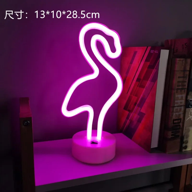 Luz de neon LED USB para letreiro, lâmpada noturna de flamingo para festas de Natal, decoração de casamento, presente para casa, luz de neon em forma de coração