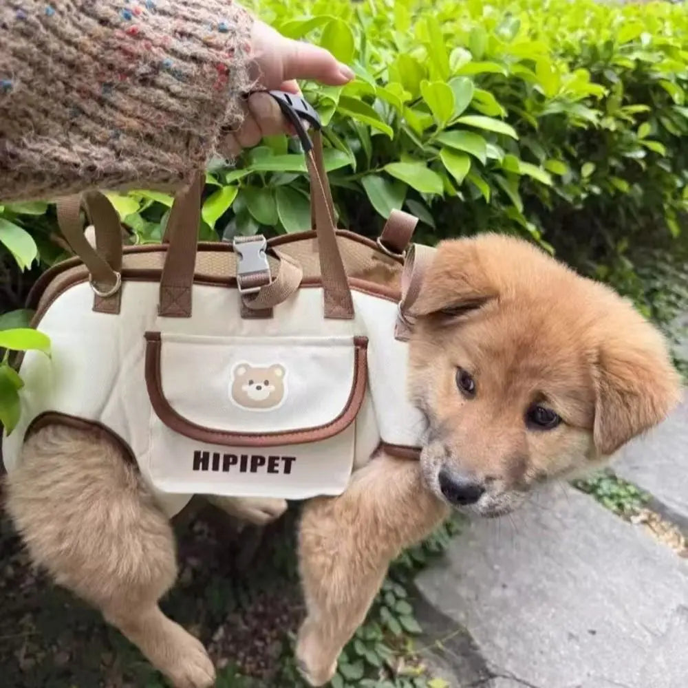 Mochila multifuncional para transporte de cães com alça dupla, respirável e ajustável, artefato para animais de estimação, bolsa lavável para passeios com cães