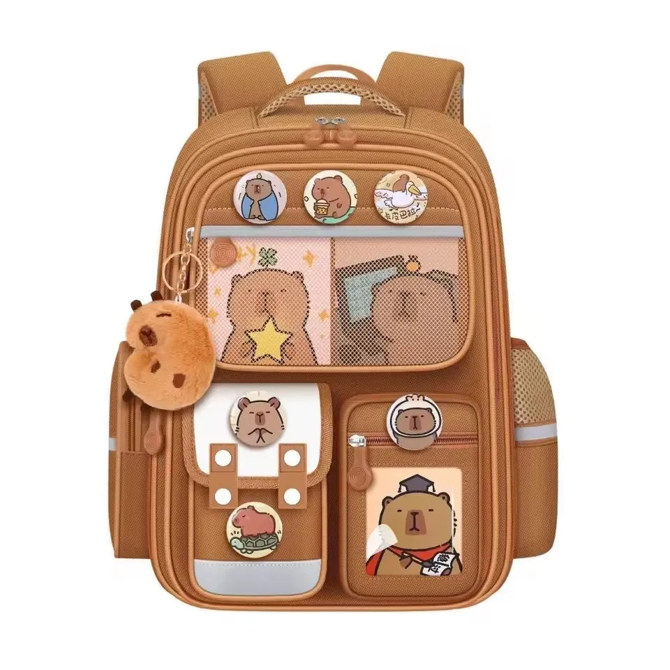 Mochila Capivara à prova d'água, grande capacidade, mochila escolar para aliviar o peso, proteção da coluna, alças alargadas, mochila para estudantes