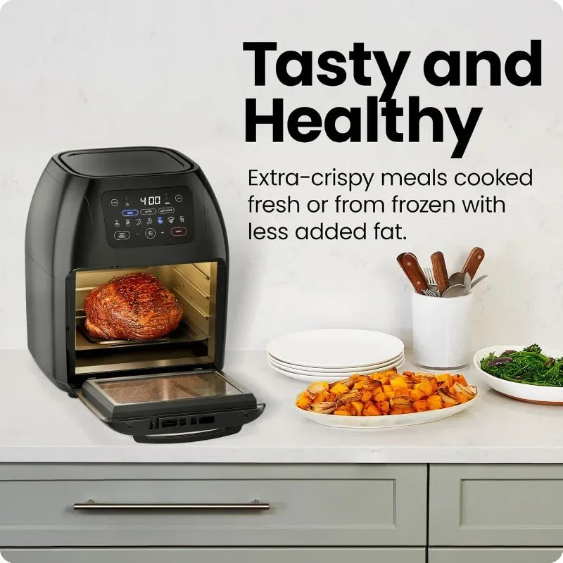 Fritadeira a ar digital Tool + espeto giratório, desidratador, forno de convecção, 17 predefinições de tela sensível ao toque, fritar e desidratar, autenticidade garantida.