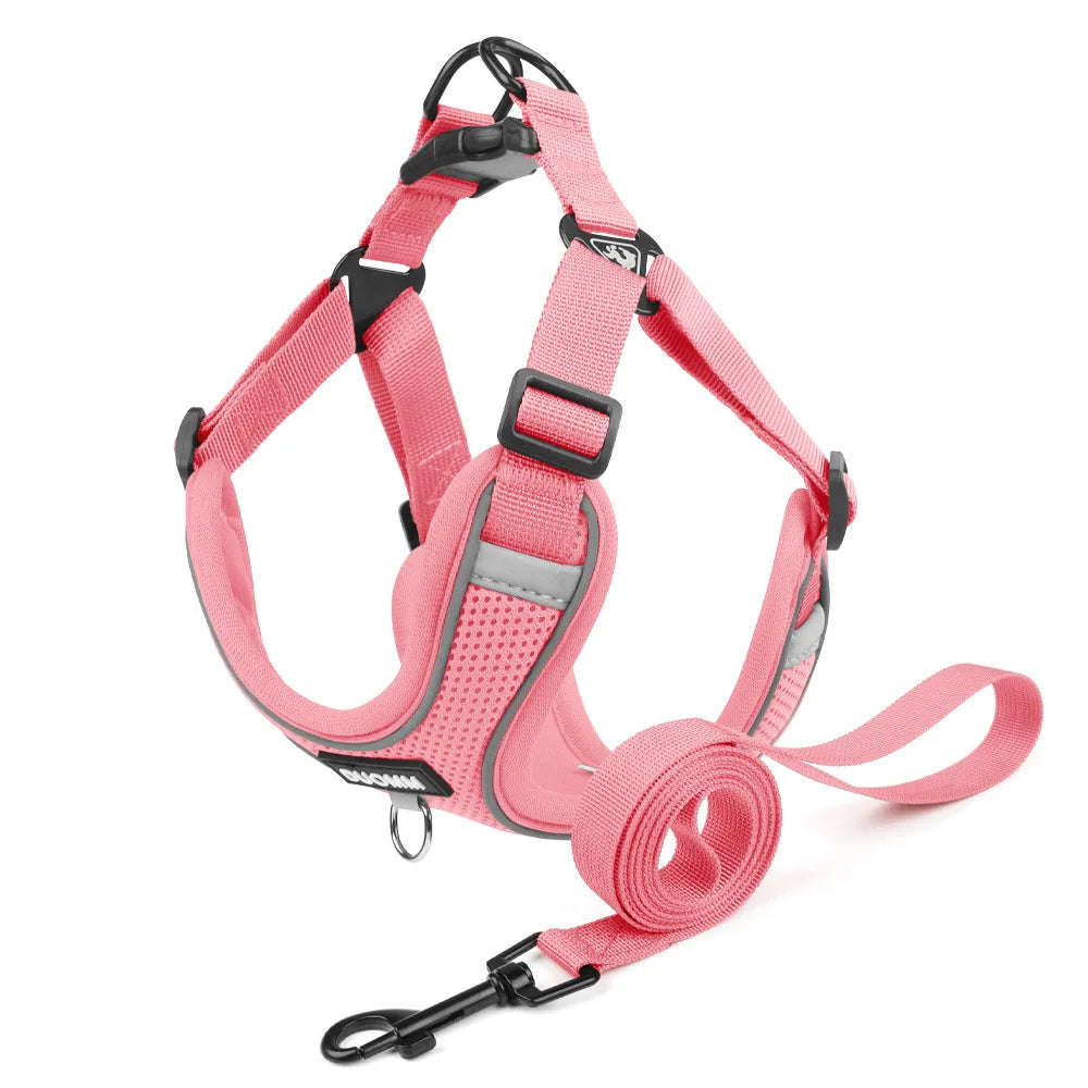Conjunto de coleira para cães, pequeno, médio, cão, gato, peitoral ajustável, refletivo, respirável, colete de treinamento para caminhada, acessórios para animais de estimação