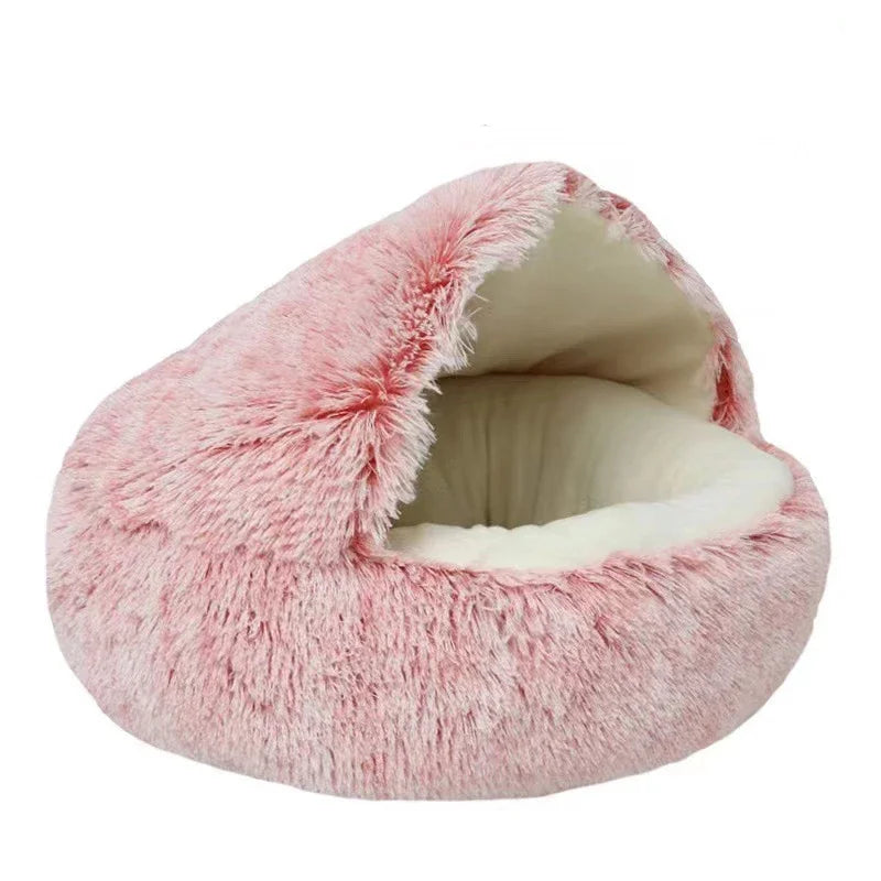 Cama para cães e gatos, colchão para animais de estimação, quente, macia, de pelúcia, com capa, ninho redondo, caverna para cães pequenos e gatinhos