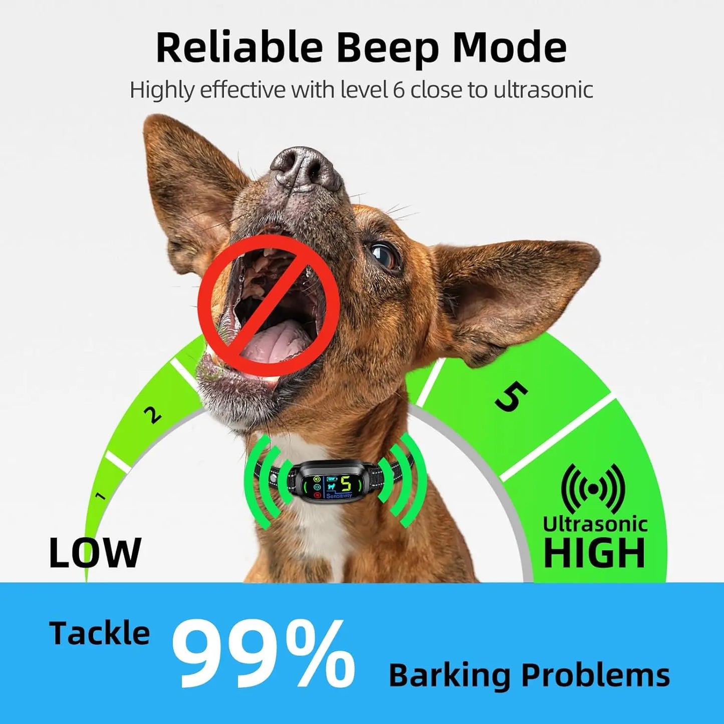 Coleira antilatidos para cães, coleira inteligente recarregável, coleira de treinamento antilatidos com 5 níveis de sensibilidade ajustáveis, bipe, vibração e choque
