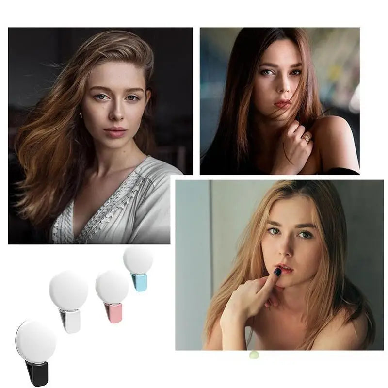 Luz de preenchimento universal para selfies em celulares, lâmpada LED portátil para vídeos ao vivo, acessórios para smartphones e iPhone, luz com clipe de carregamento USB