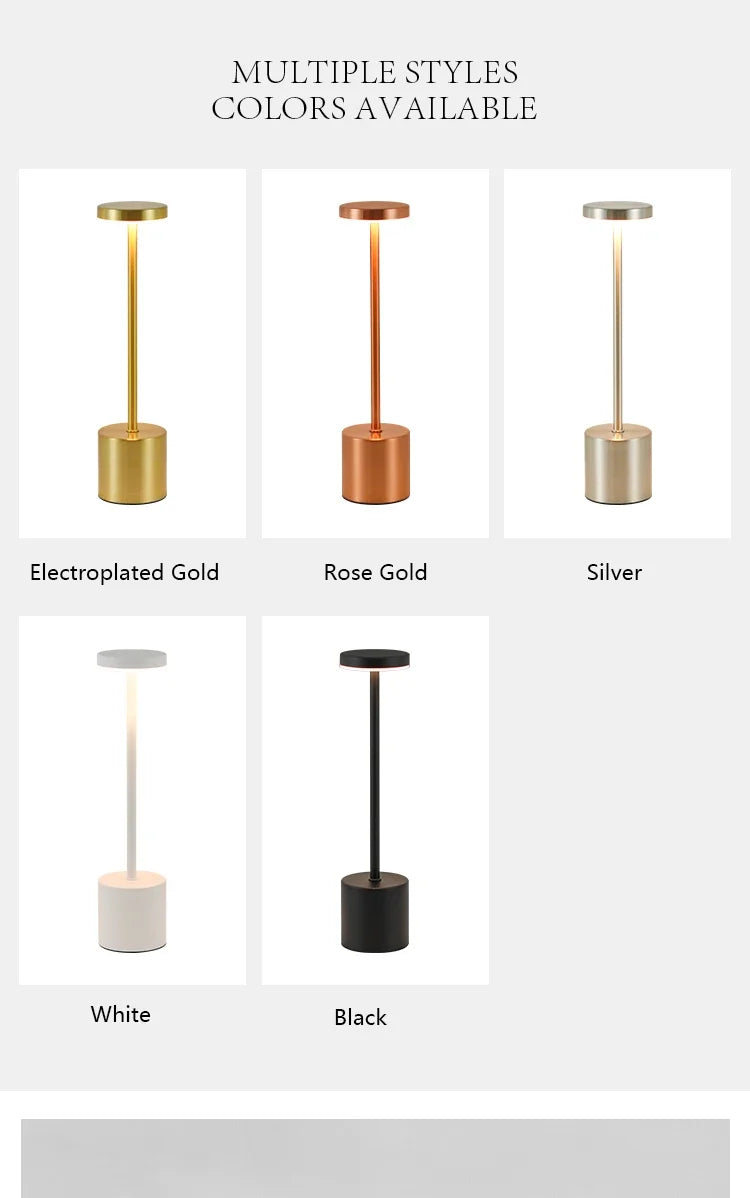 Luminária de mesa LED com sensor de toque, luz noturna de mesa, recarregável, sem fio, lâmpada de leitura, 3 cores, ajustável, luz ambiente criativa