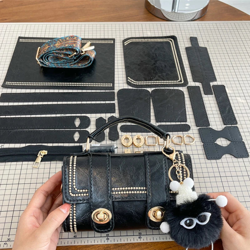 1 conjunto faça você mesmo para fazer bolsa de couro artesanal, mochila, material costurado à mão com peças, acessórios de couro feitos à mão