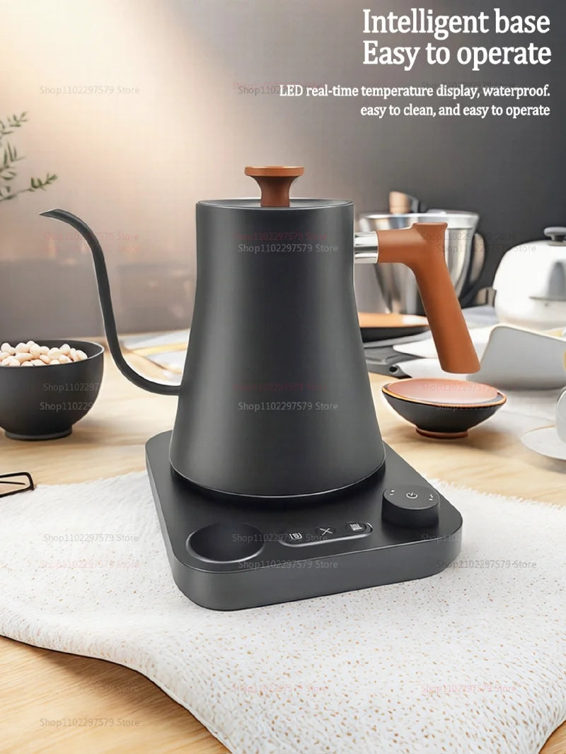 Chaleira elétrica de café coado de 0,9 L, bule de aço inoxidável com controle preciso de fluxo para café preparado à mão e infusão por gotejamento