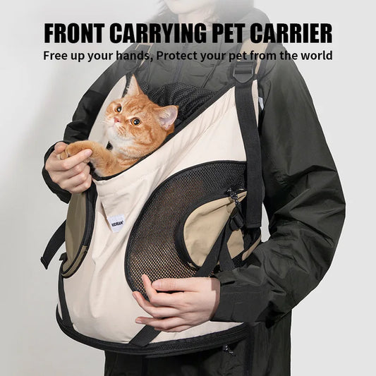 Mochila para transporte frontal de animais de estimação, bolsa de ombro para cães e gatos, bolsa respirável e portátil para áreas externas