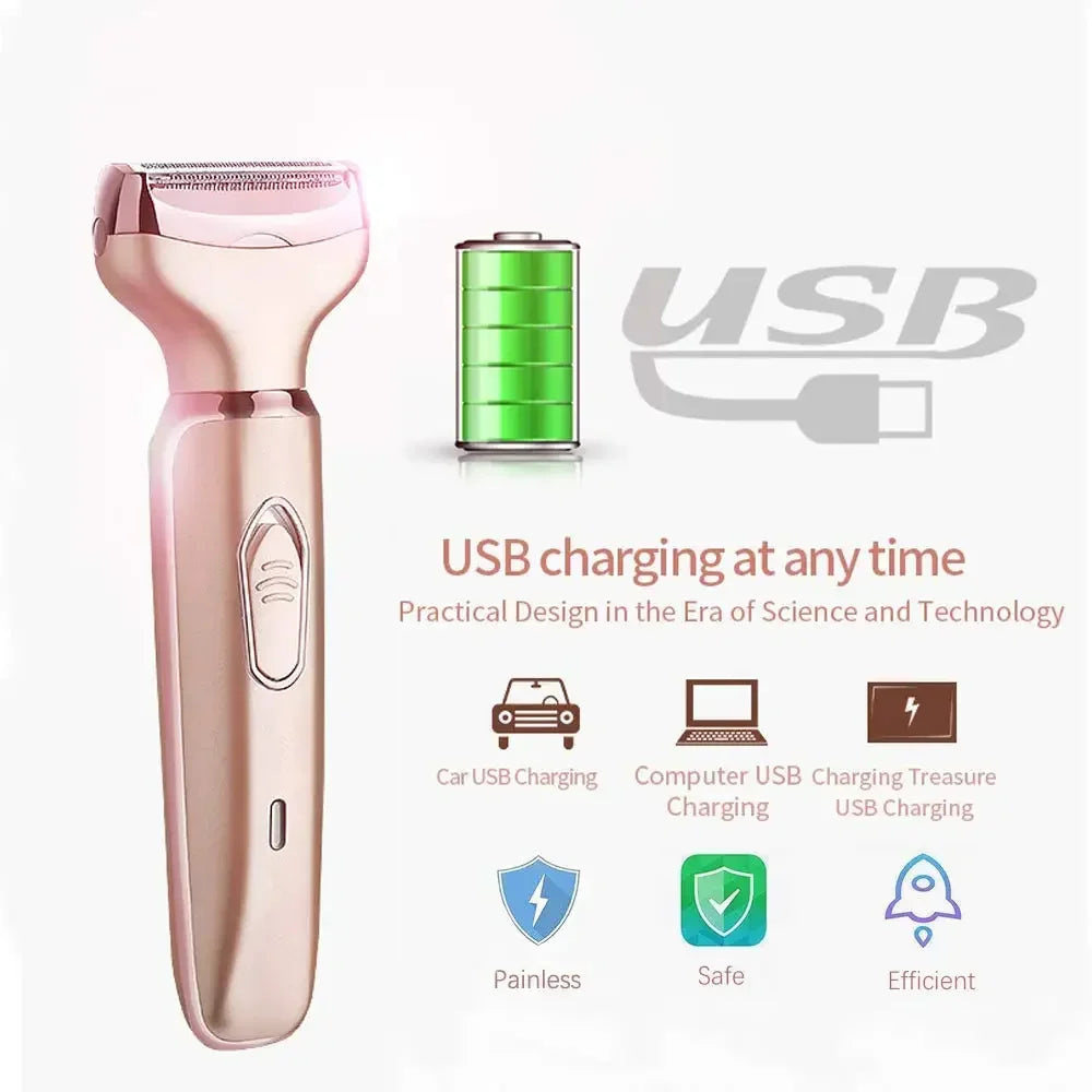 Aparador de pelos elétrico portátil 2 em 1, depilador, depilador facial feminino, área íntima, para remoção de pelos corporais, barbeador sexual, biquíni, púbico, rosa