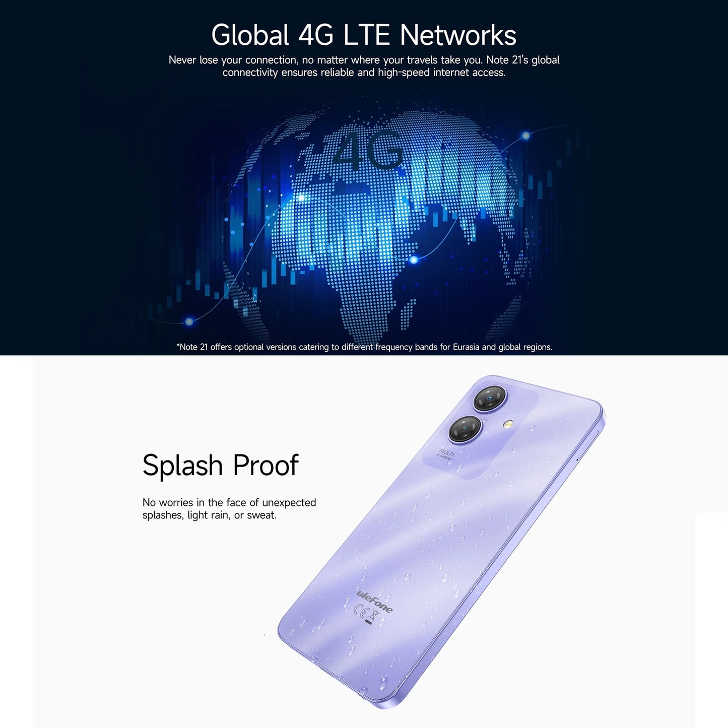 Smartphone Ulefone Note 21 6,56" 90Hz 5000mAh Bateria 4GB+128GB Unisoc T606 Câmera 13MP 4G Android 14 Celular