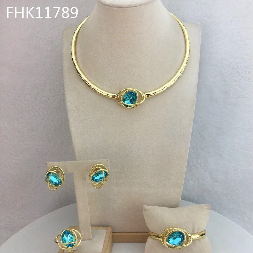 Yuminglai Dubai Fine Jewelry Conjuntos de joias clássicas com strass para mulheres FHK11792