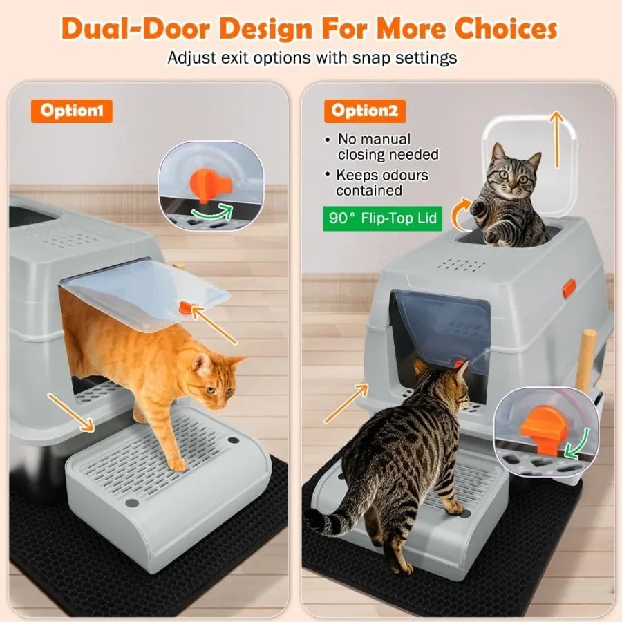 XL Stainless Steel Litter Box with Top Exit Design for Large Cats NonStick Surface Prevents Clumping Advanced Activated Charcoa