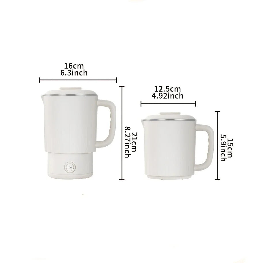 Chaleira dobrável para viagem, pequena chaleira dobrável portátil para áreas externas, aço inoxidável 304, chaleira elétrica