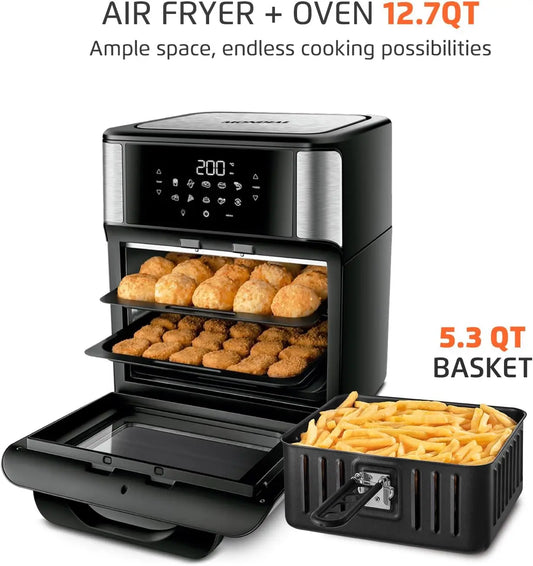 Forno Air Fryer 1800W, Capacidade de 12,7 QT, Painel Touchscreen, Desligamento Automático – Preto e Aço Inoxidável
