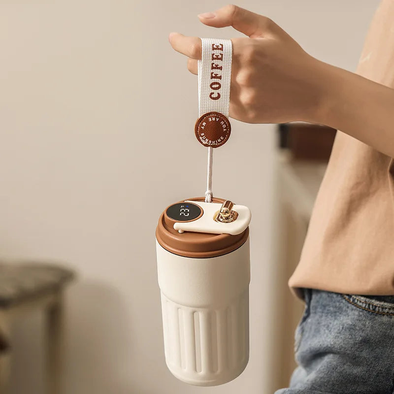 Caneca de café inteligente de 450 ml com visor de temperatura LED, garrafa térmica de aço inoxidável 316 para café, caneca portátil a vácuo para presente