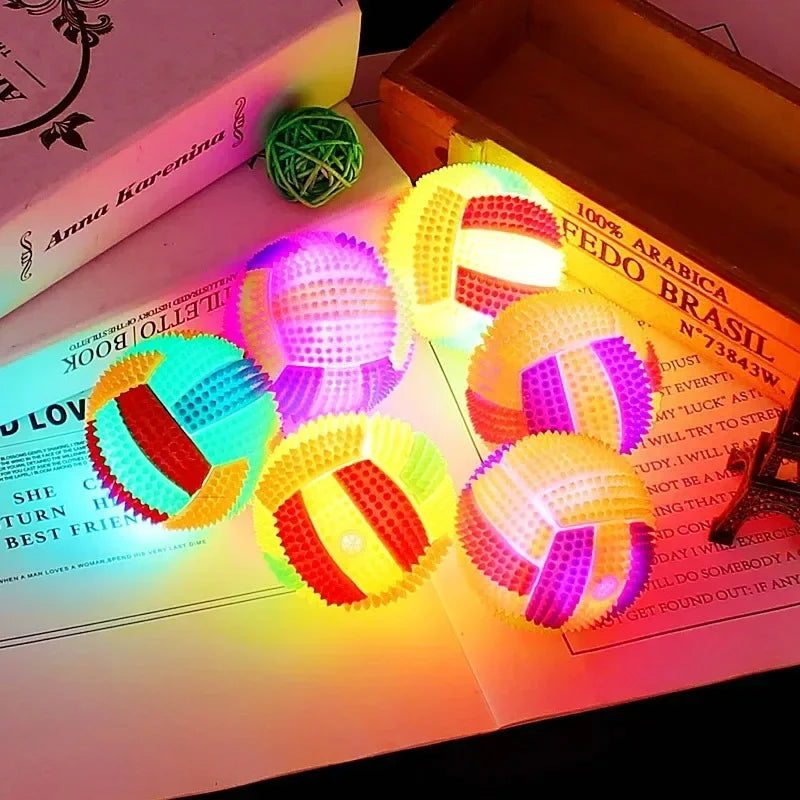 Bola de brinquedo para cachorro com luz de LED, bola de mastigar inflável para filhotes, brinquedo para molares, bola de luz colorida para animais de estimação, brinquedos interativos para gatos, suprimentos para pequenos animais de estimação