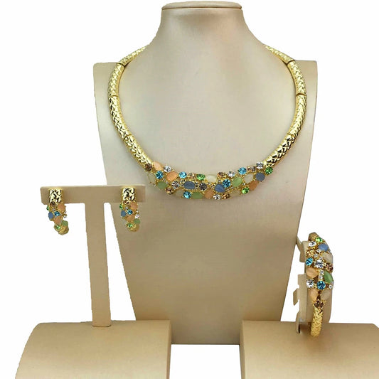 Yuminglai Dubai Fine Jewellery Conjuntos de colares de strass de alta qualidade para mulheres Aniversário Casamento FHK17061