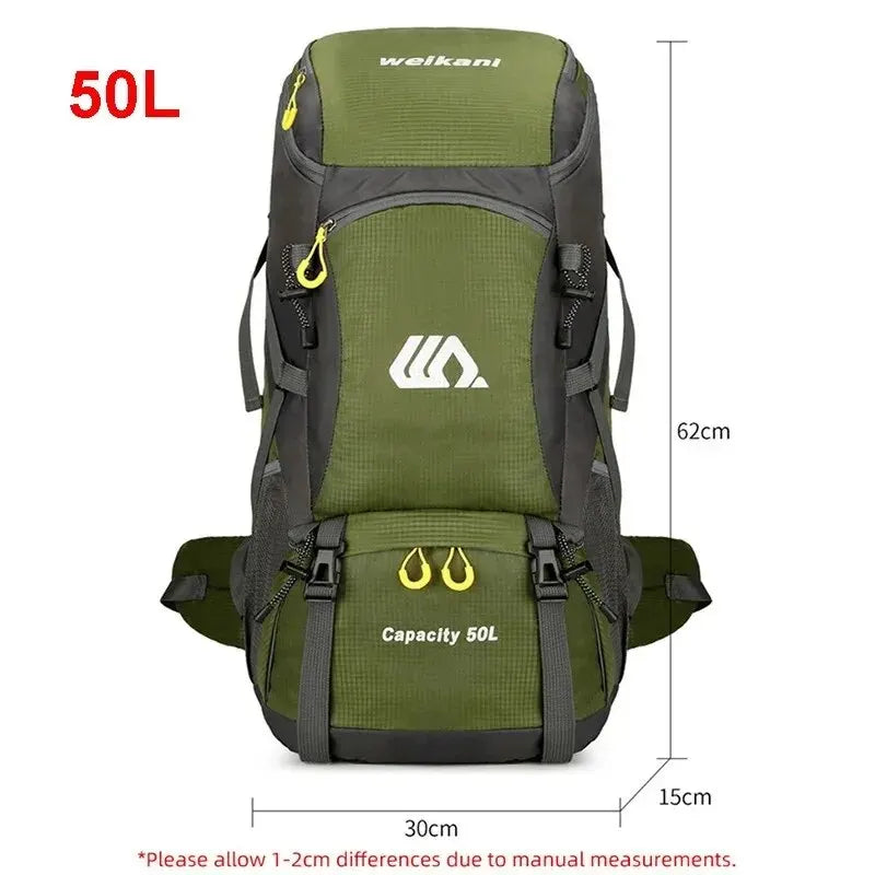 Mochila de viagem 50L para acampamento, bolsa grande para caminhada, mochila turística à prova d'água para esportes ao ar livre, escalada e montanhismo