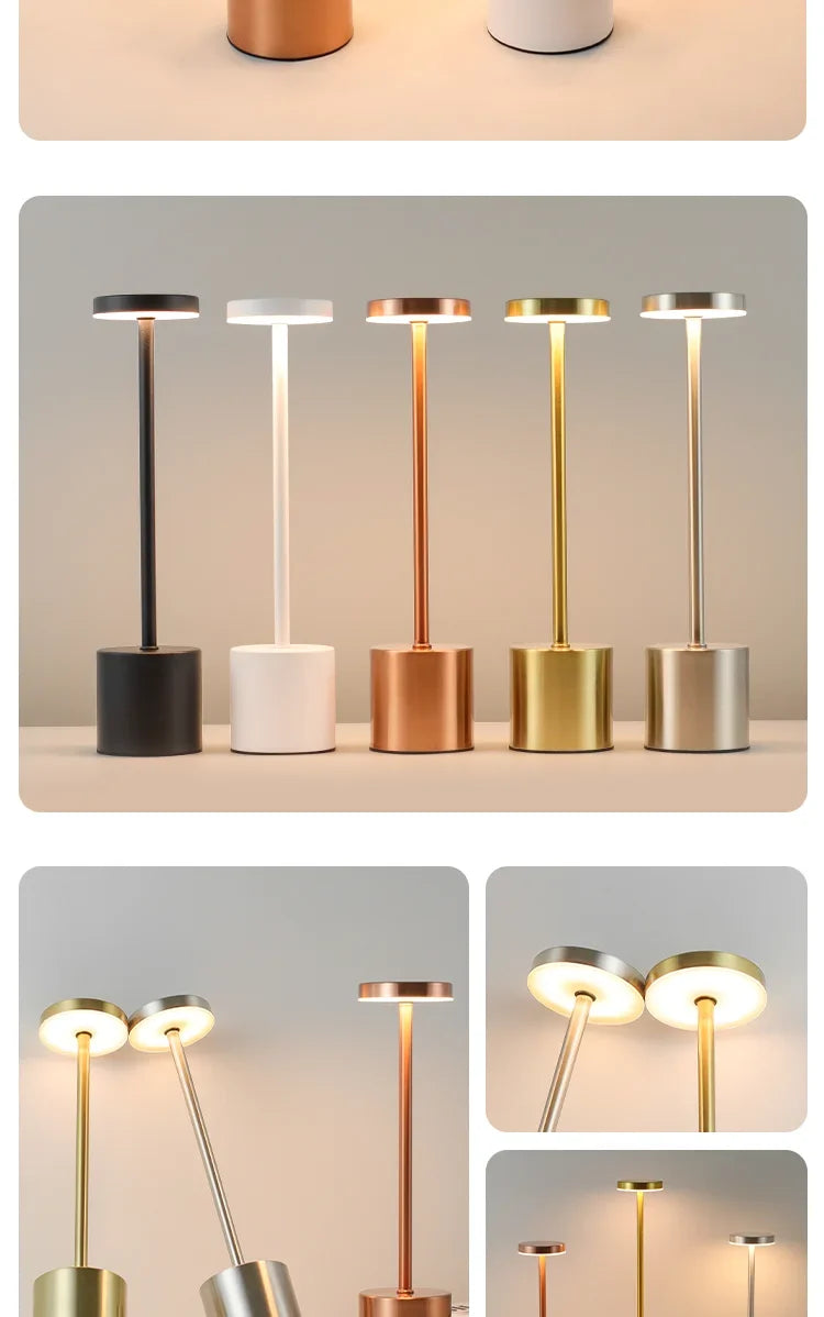 Luminária de mesa LED com sensor de toque, luz noturna de mesa, recarregável, sem fio, lâmpada de leitura, 3 cores, ajustável, luz ambiente criativa