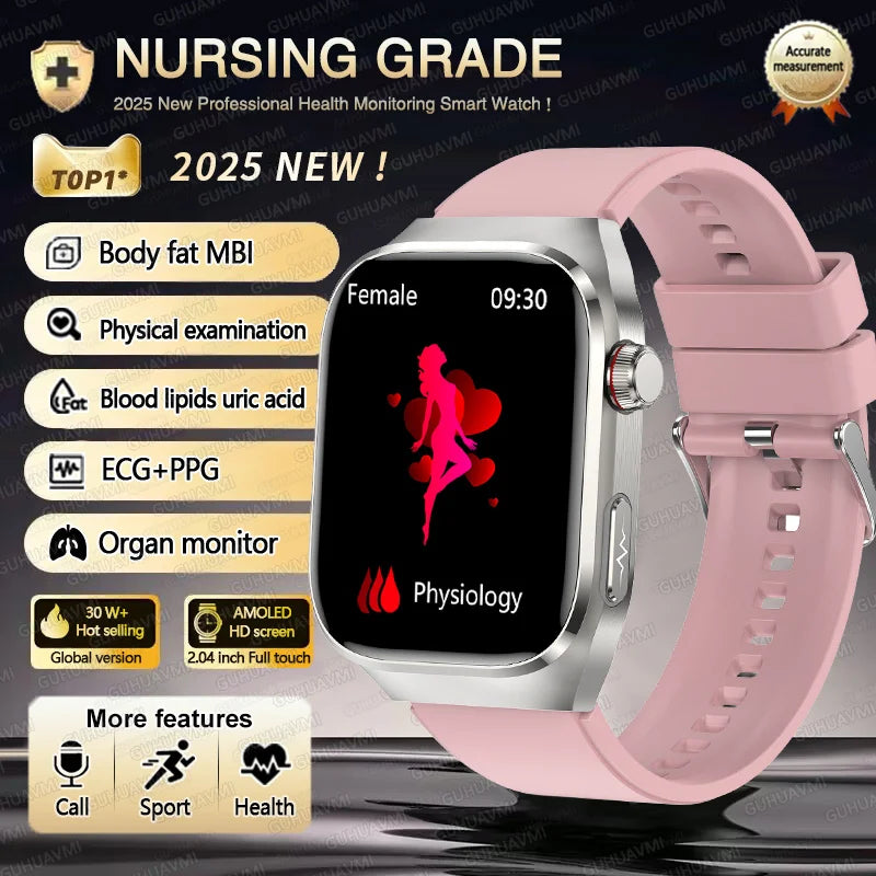 Novo 2025 para Huawei Três altas pressão arterial Smartwatch ECG Ácido Úrico Frequência Cardíaca Relógio Análise Corporal Monitoramento de Saúde Relógios