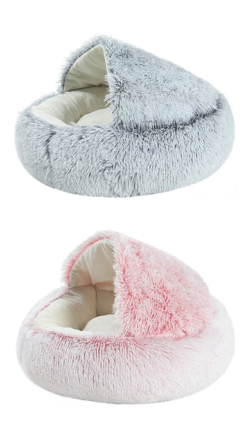 Cama para cães e gatos, colchão para animais de estimação, quente, macia, de pelúcia, com capa, ninho redondo, caverna para cães pequenos e gatinhos